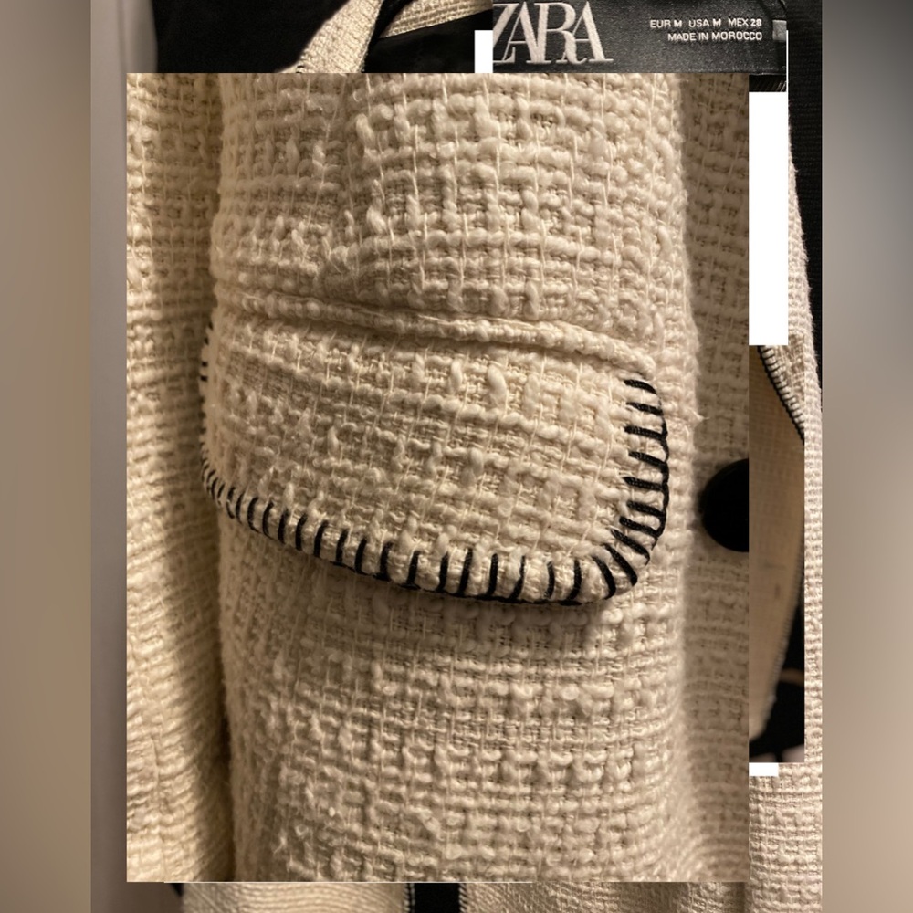 Zara Textured Cream Blazer with Black Details - Picture 8 of 8